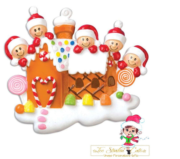Christmas Ornament Gingerbread House Family of 5/ Couple/ Newlywed/ Friends/ Coworkers Personalized! + Free Shipping!
