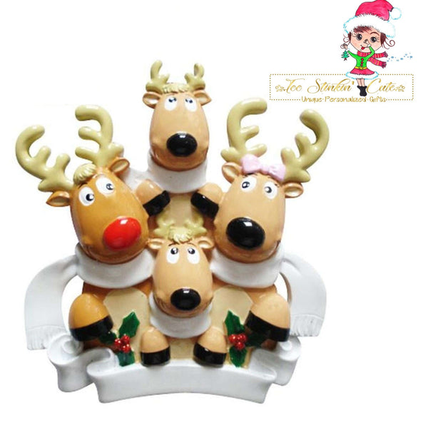 Christmas Ornament Reindeer with Scarves Family of 4/ Friends/ Coworkers - Personalized + Free Shipping!