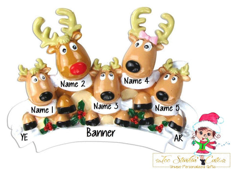 Christmas Ornament Reindeer with Scarves Family of 5/ Friends/ Coworkers - Personalized + Free Shipping!