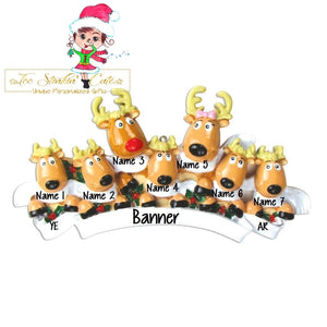 Christmas Ornament Reindeer with Scarves Family of 7/ Friends/ Coworkers - Personalized + Free Shipping!