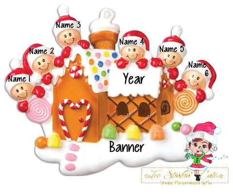 Christmas Ornament Gingerbread House Family of 6/ Friends/ Coworkers Personalized! + Free Shipping!