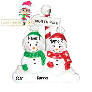Christmas Ornament Snowman Family of 2 North Pole/ Couple/ Friends/ Coworkers - Personalized + Free Shipping!