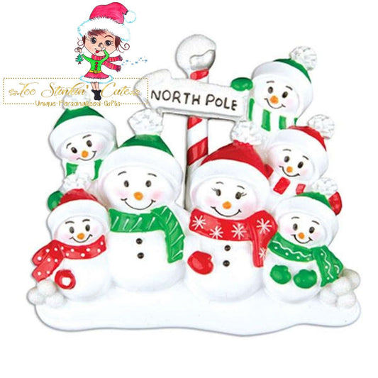 Christmas Ornament Snowman Family of 7 North Pole/ Friends/ Coworkers - Personalized + Free Shipping