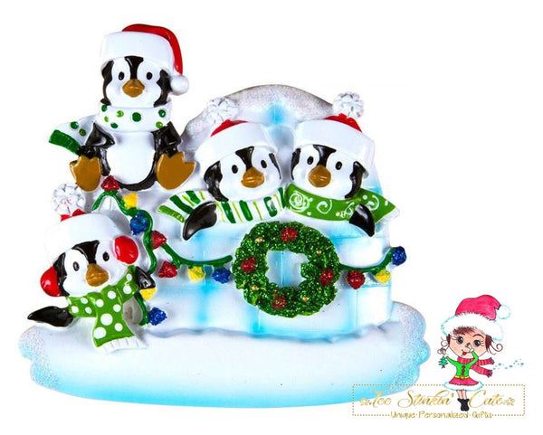 Christmas Ornament Winter Penguin Igloo Family of 4/ Friends/ Coworkers - Personalized + Free Shipping!