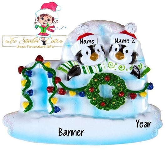 Christmas Ornament Winter Penguin Igloo Family of 2 / Couple/ Friends/ Coworkers - Personalized + Free Shipping!