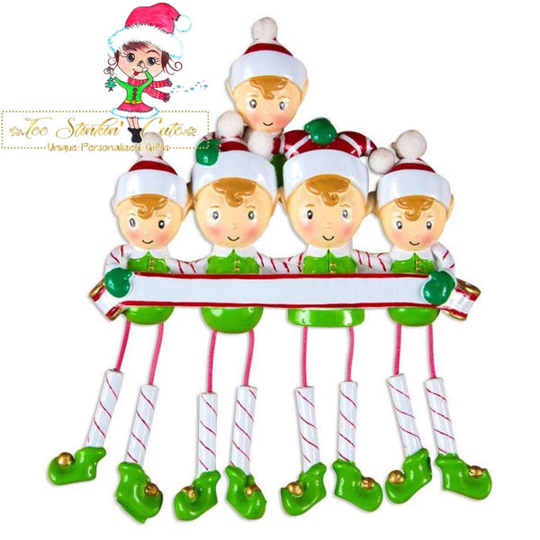 Christmas Ornament Elf Family of 5/ Elves/ Friends/ Coworkers - Personalized + Free Shipping!