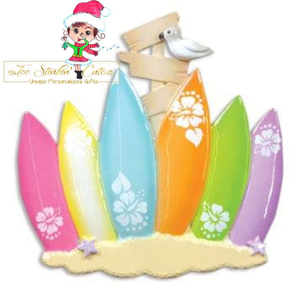 Personalized Christmas Ornament Surf Board Beach Family of 6/ Best Friends/ Coworkers + Free Shipping!