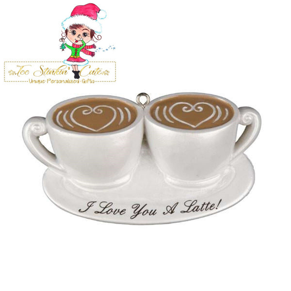 Christmas Ornament Coffee Lattes "I Love You A Latte" Family of 2 / Couple/ Friends/ Coworkers - Personalized + Free Shipping!
