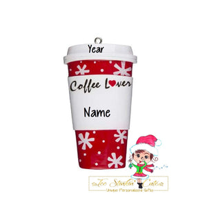 Personalized Christmas Ornament Coffee Lover + Free Shipping! Coffee Mug Cup Travel