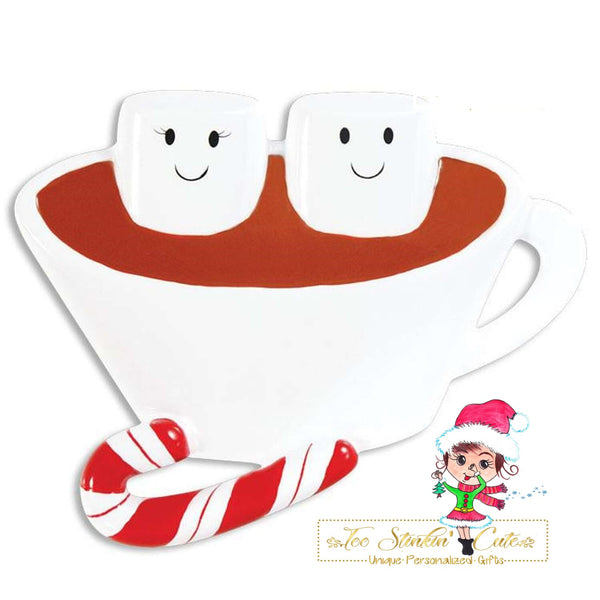 Personalized Christmas Ornament Hot Chocolate Marshmallow Family of 2/ Couple/ Newlywed/ Best Friends + Free Shipping!