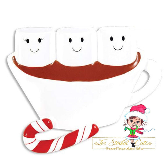 Personalized Christmas Ornament Hot Chocolate Marshmallow Family of 3/ Best Friends/ Coworkers + Free Shipping!