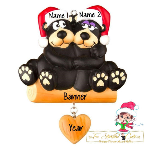 Christmas Ornament Black Bear Family of 2 / Couple/ Friends/ Coworkers - Personalized + Free Shipping!