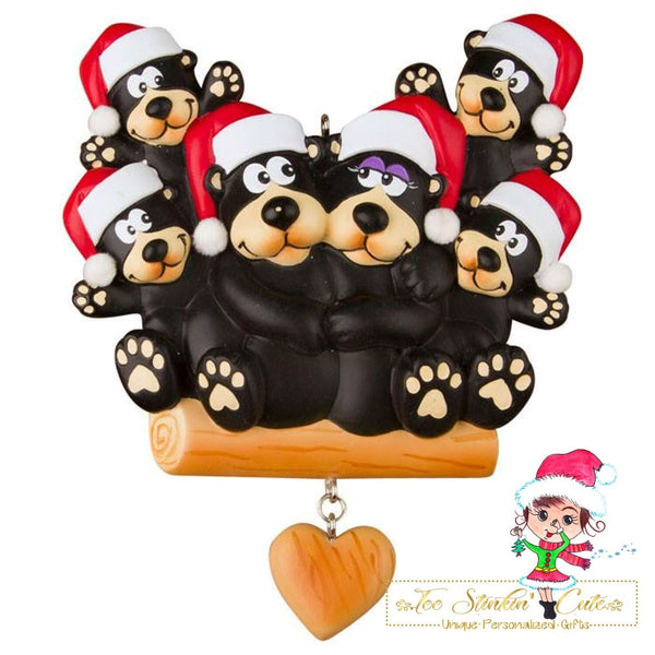 Christmas Ornament Black Bear Family of 6/ Friends/ Coworkers - Personalized + Free Shipping!
