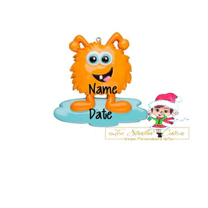Christmas Ornament Orange Monster/ Children/ Kids/ Boys Girls - Personalized + Free Shipping!