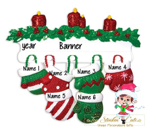 Personalized Christmas Ornament Mittens Family of 6 + Free Shipping!