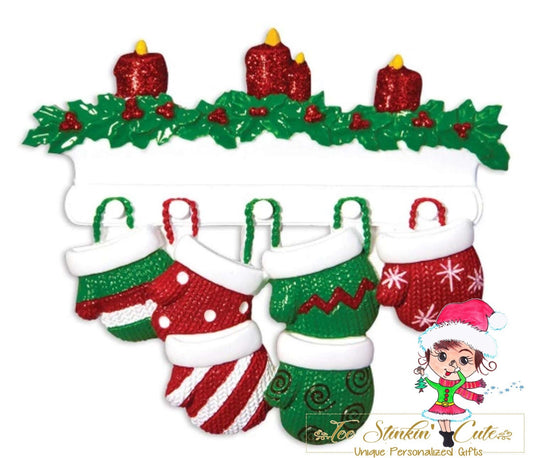 Personalized Christmas Ornament Mittens Family of 6 + Free Shipping!