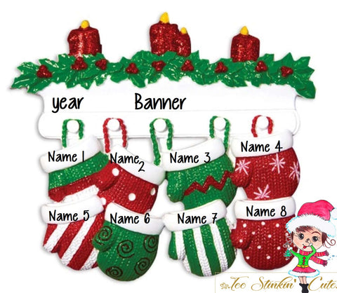 Personalized Christmas Ornament Mittens Family of 8 + Free Shipping!
