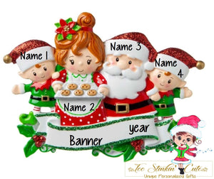 Personalized Christmas Ornament Mr. and Mrs. Claus Family of 4 + Free Shipping!