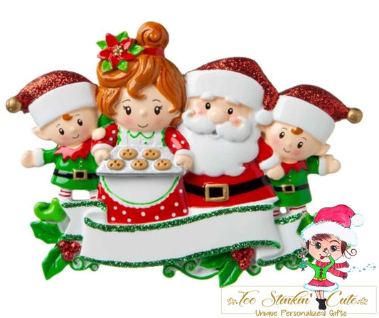 Personalized Christmas Ornament Mr. and Mrs. Claus Family of 4 + Free Shipping!