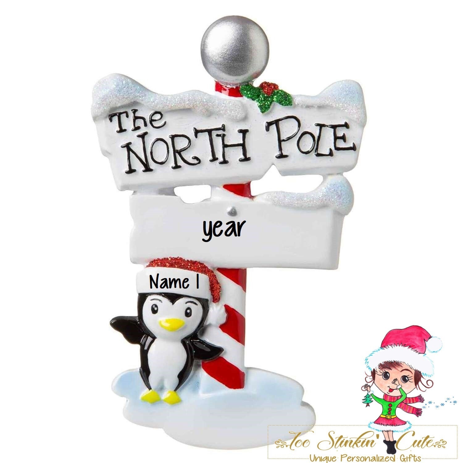 Christmas Ornament North Pole Penguin Single/ Family of 1/ Individual - Personalized + Free Shipping!
