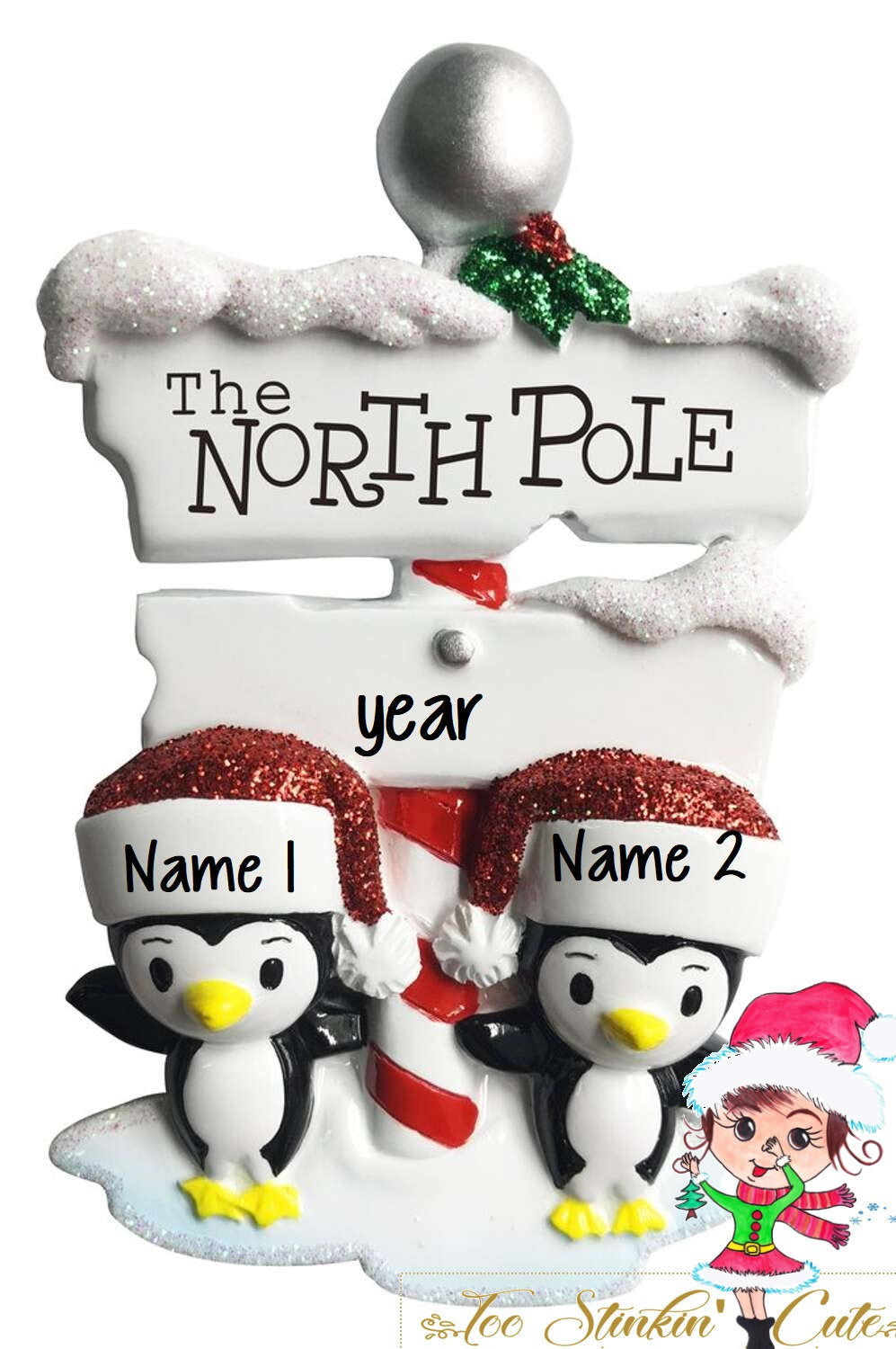 Christmas Ornament North Pole Penguin Family of 2/ Couple - Personalized + Free Shipping!