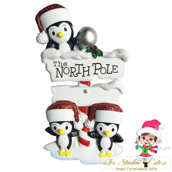 Christmas Ornament North Pole Penguin Family of 3 - Personalized + Free Shipping!