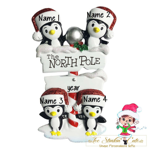 Christmas Ornament North Pole Penguin Family of 4 - Personalized + Free Shipping!