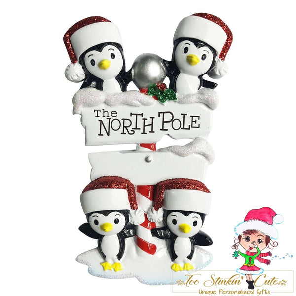 Christmas Ornament North Pole Penguin Family of 4 - Personalized + Free Shipping!