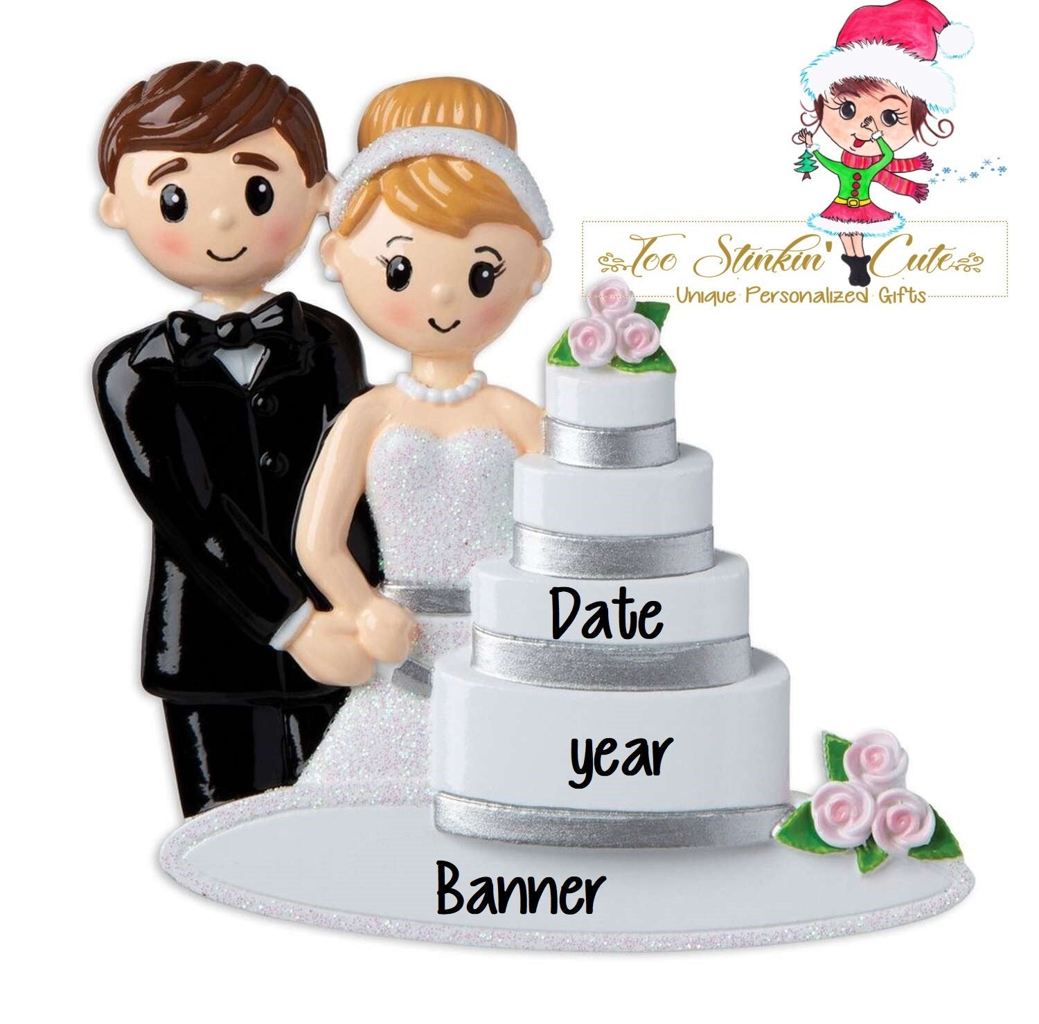 Personalized Christmas Ornament Wedding Cake + Free Shipping! (Marriage Wedding Couple Engaged Just Married)