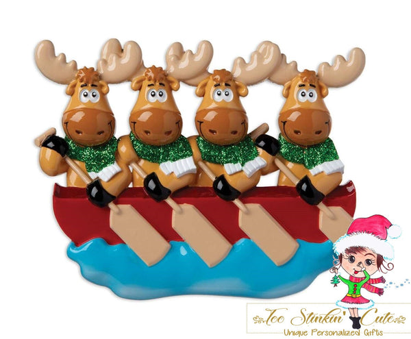 Personalized Christmas Ornament Canoe Moose Family of 4 + Free Shipping! (Best Friends/ Coworkers/ Employees/ Team/ Sports)