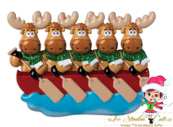 Personalized Christmas Ornament Canoe Moose Family of 5 + Free Shipping! (Best Friends/ Coworkers/ Employees/ Team/ Sports)