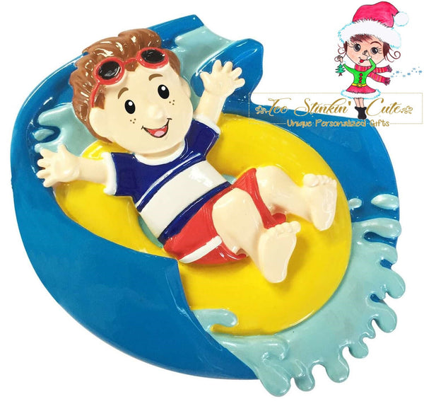 Personalized Christmas Ornament Boy on Water Slide + Free Shipping! (Boys kids children)
