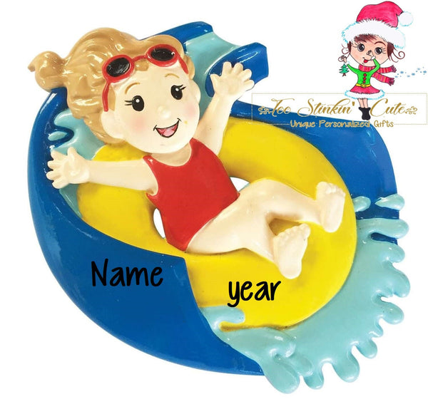 Personalized Christmas Ornament Girl on Water Slide + Free Shipping! (kids children)
