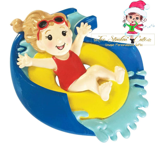 Personalized Christmas Ornament Girl on Water Slide + Free Shipping! (kids children)