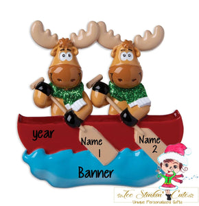 Personalized Christmas Ornament Canoe Moose Family of 2 + Free Shipping! (Best Friends/ Coworkers/ Employees/ Team/ Sports)