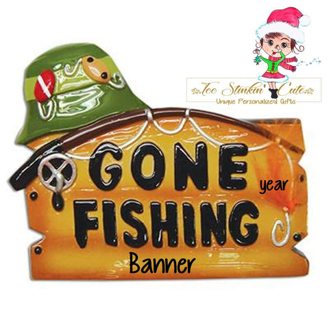Personalized Christmas Ornament Gone Fishing + Free Shipping! (Fish, Men)