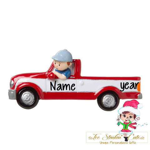 Personalized Christmas Ornament Man in Red Truck+ Free Shipping! (Grandpa, Dad, Old Truck, Farm, Ranch)