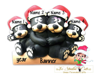 Personalized Christmas Table Topper Black Bear Family of 4 + Free Shipping!