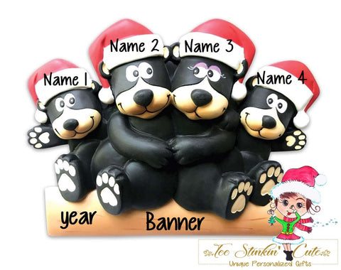 Personalized Christmas Table Topper Black Bear Family of 4 + Free Shipping!
