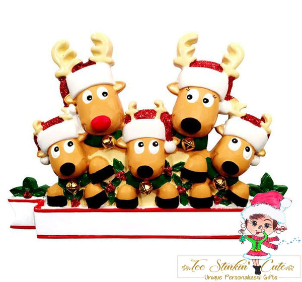Personalized Christmas Table Topper Reindeer Family of 5 + Free Shipping!
