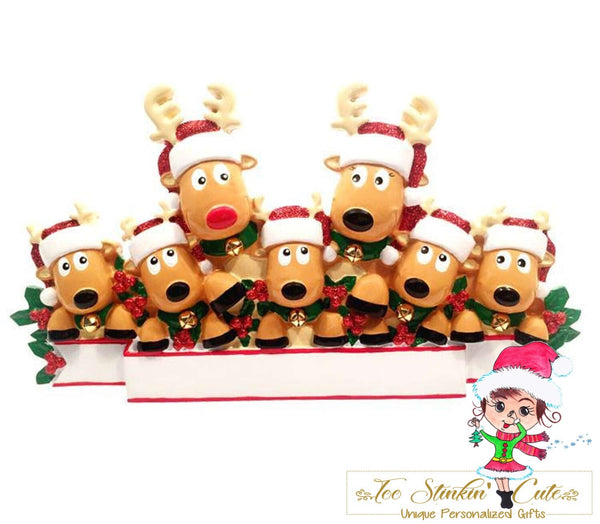 Personalized Christmas Table Topper Reindeer Family of 7 + Free Shipping!