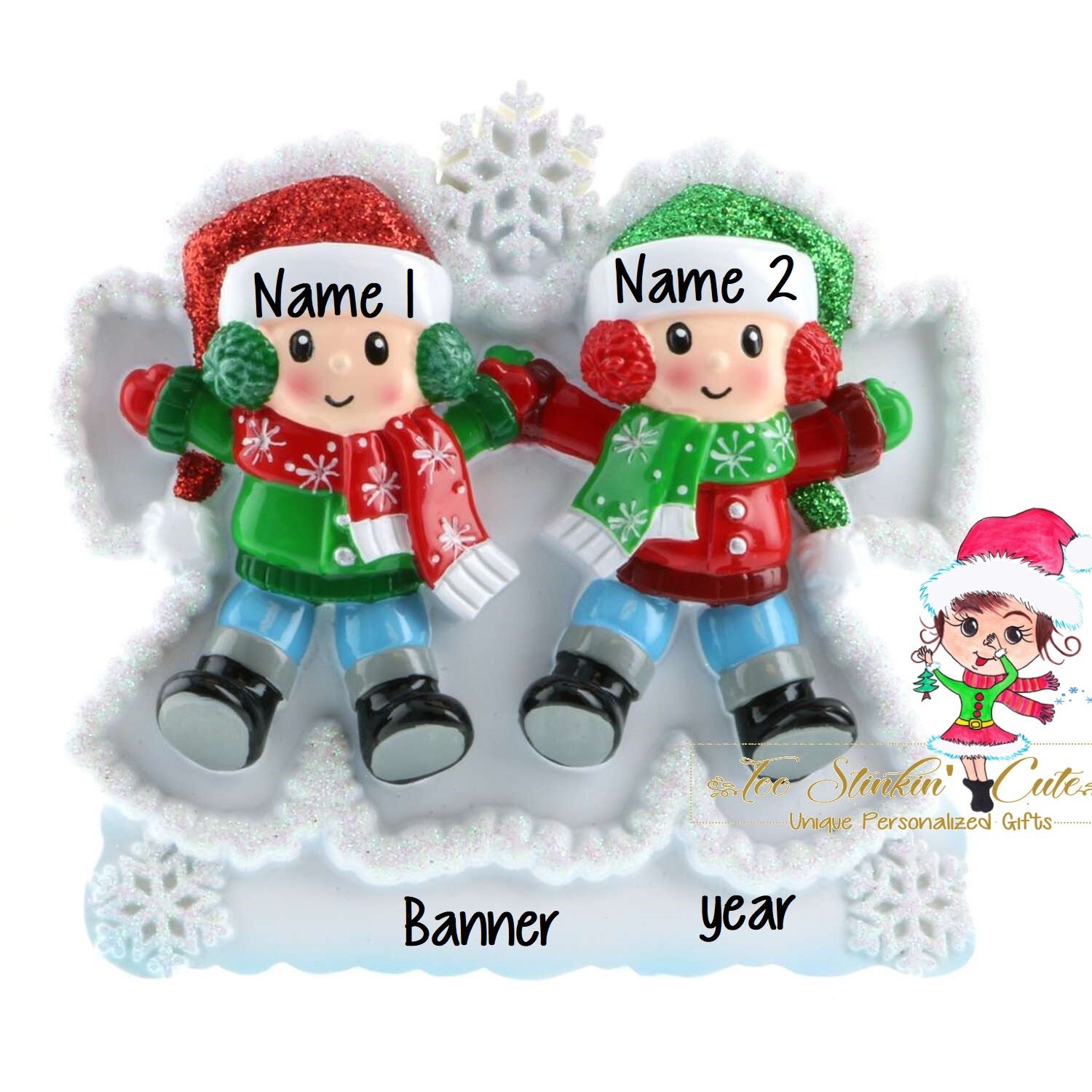 Personalized Christmas Table Topper Snow Angel Family of 2 + Free Shipping!