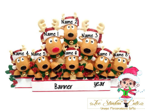 Personalized Christmas Table Topper Reindeer Family of 8 + Free Shipping!