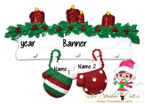 Personalized Christmas Ornament Mittens Family of 2 + Free Shipping!