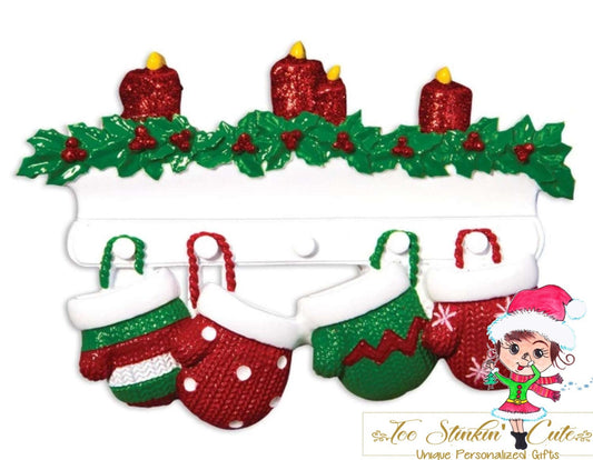 Personalized Christmas Ornament Mittens Family of 4 + Free Shipping!