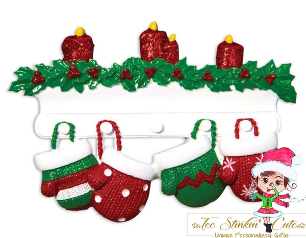 Personalized Christmas Ornament Mittens Family of 4 + Free Shipping!