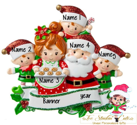 Personalized Christmas Ornament Mr. and Mrs. Claus Family of 5 + Free Shipping!