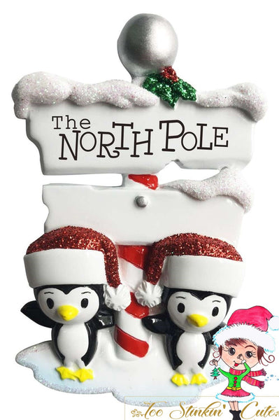 Christmas Ornament North Pole Penguin Family of 2/ Couple - Personalized + Free Shipping!