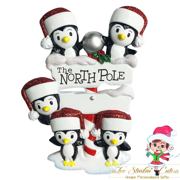 Christmas Ornament North Pole Penguin Family of 5 - Personalized + Free Shipping!