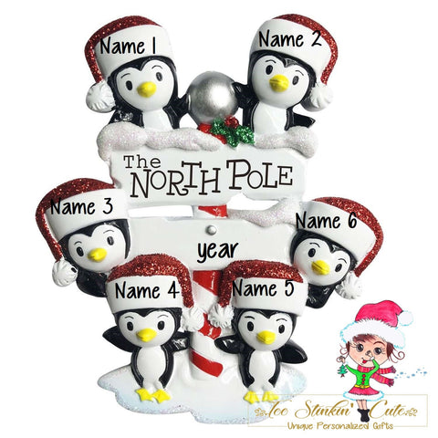 Christmas Ornament North Pole Penguin Family of 6 - Personalized + Free Shipping!